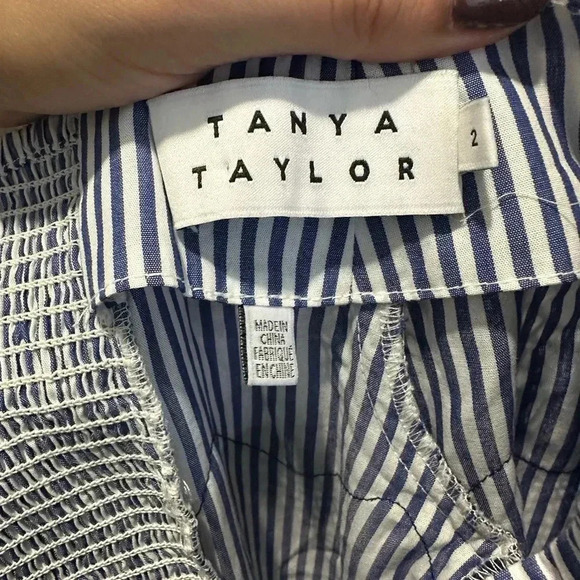 Tanya Taylor Pinstriped Off the Shoulder Lace Isadora Poplin Top - Picture 8 of 12
